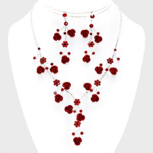 Crystal Rose Flower Necklace and Earrings Set